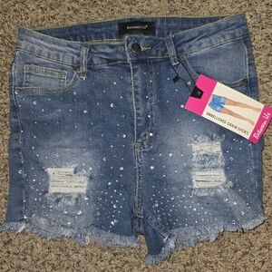 Between Us Embellished Denim Shorts Size L – Rhinestone Distressed Jean Shorts